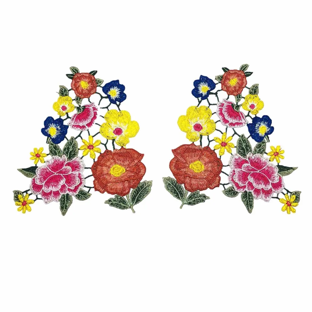 1Pair Embroidered Flower Sewing Patches DIY Clothes Accessories Ethnic Floral Flower Neckline
