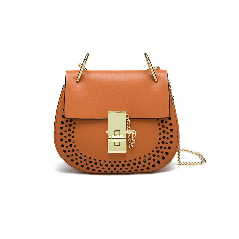 Fashion Genuine leather women handbag vintage hollow saddle bags 2016 fashion design shoulder bag leather Lady