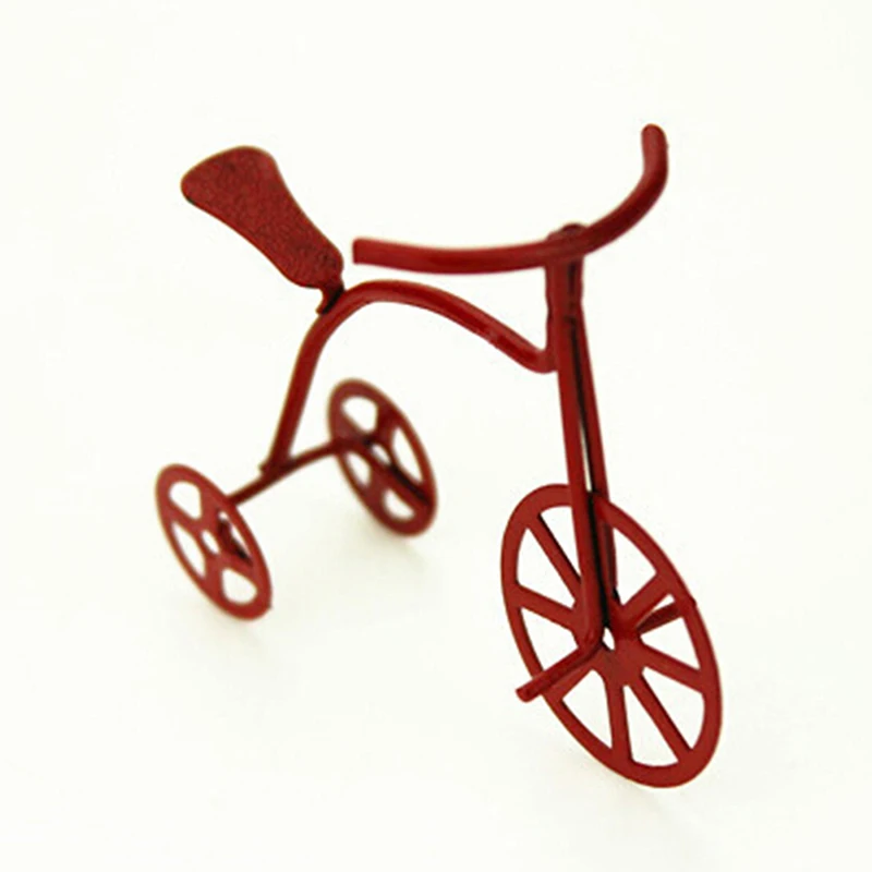 

2019 NEW 1:12 Dollhouse Miniature Dolls Accessories Red Bicycle Children Bike Tricycle Retro Style Classic Toys
