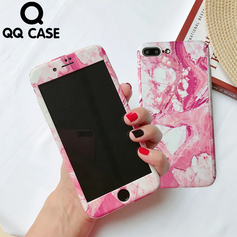 

Marble 360 Degree Full Body Protection Hard Phone Case For iPhone XS Max XR X 6 6S 7 8 Plus 5 5S SE Coque With Tempered Glass