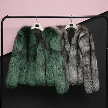 

BFFUR Real Fox Fur Coat Fashion Style Genuine Leather Full plet Natural Fox Fur Luxury Full Sleeve Green Short Fur Coat