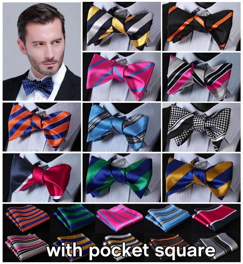 

Striped 100%Silk Jacquard Woven Men Butterfly Self Bow Tie BowTie Pocket Square Handkerchief Hanky Suit Set #B6