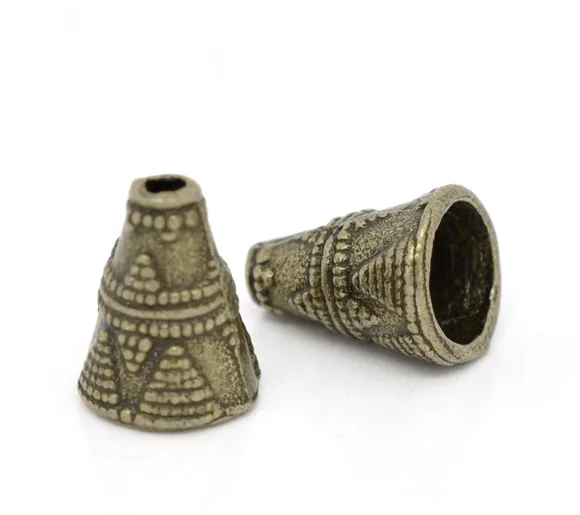

DoreenBeads Zinc metal alloy Spacer Beads Cone Antique Bronze Pattern color About 11mmx9mm,Hole:Approx 2mm,15 PCs