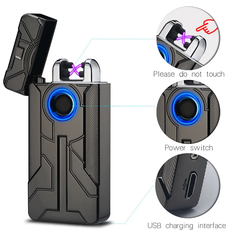 

USB Series Iron Man Design Fingerprint Touch Switch Rechargeable Pulsed Arc Lighter Electric Plasma Cigarette Lighter Cigar Weed