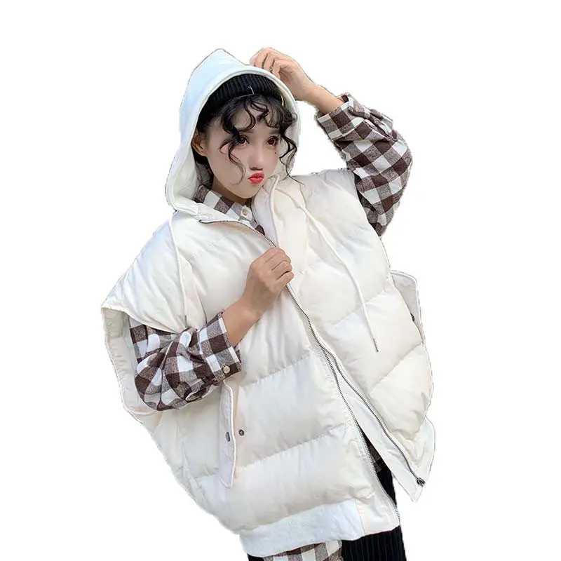 

2019 Autumn Winter New Korean Loose Harajuku Vest Cotton Coat Women's Thick Large Size Hooded Sleeveless Parkas Jacket LQ608