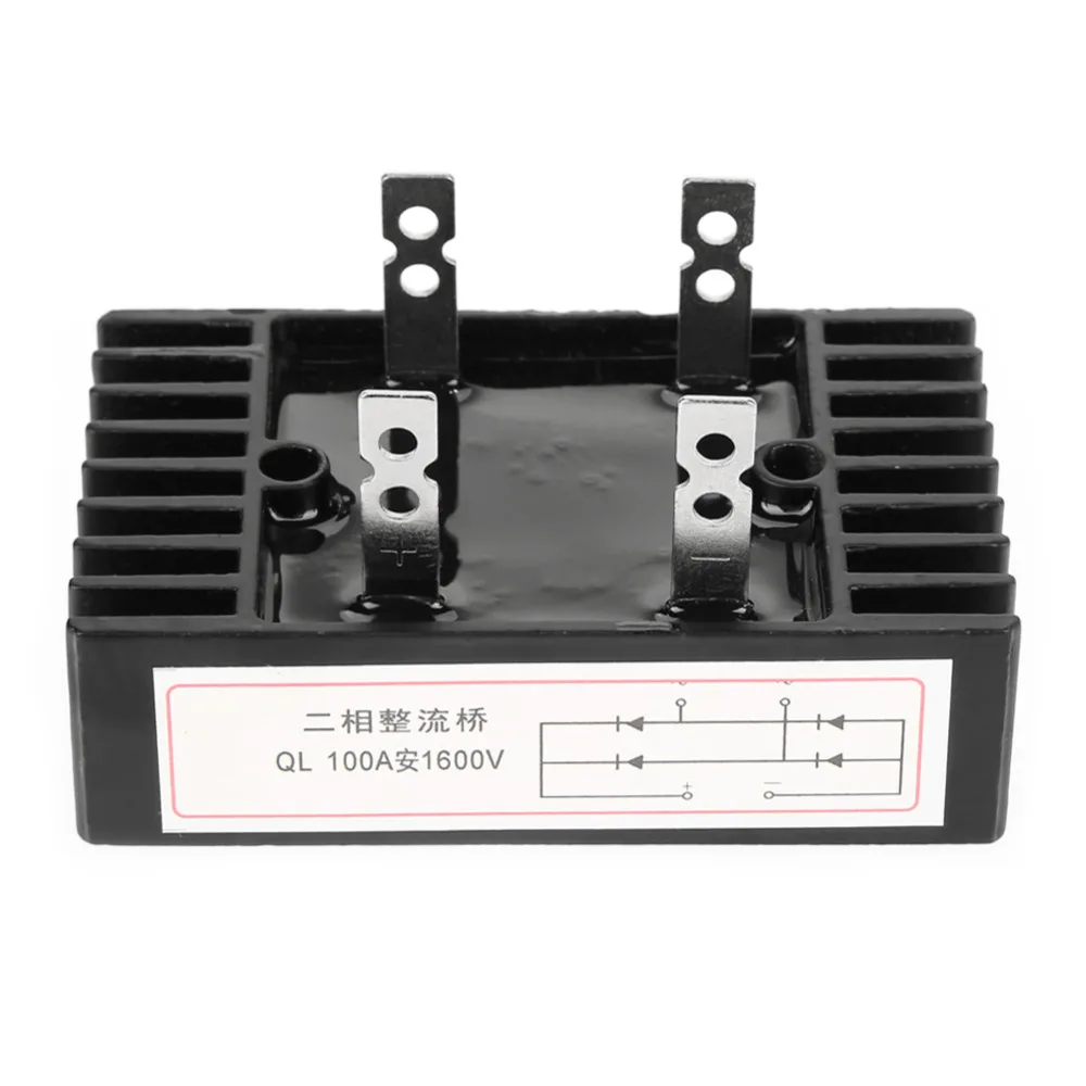 Puente Rectificador 100A Amp 1600V Voltaje 2-Phase 4 Pines Diode Puente Rectificador Generador de Alta Potencia Piezas Accesorios Metal Negro