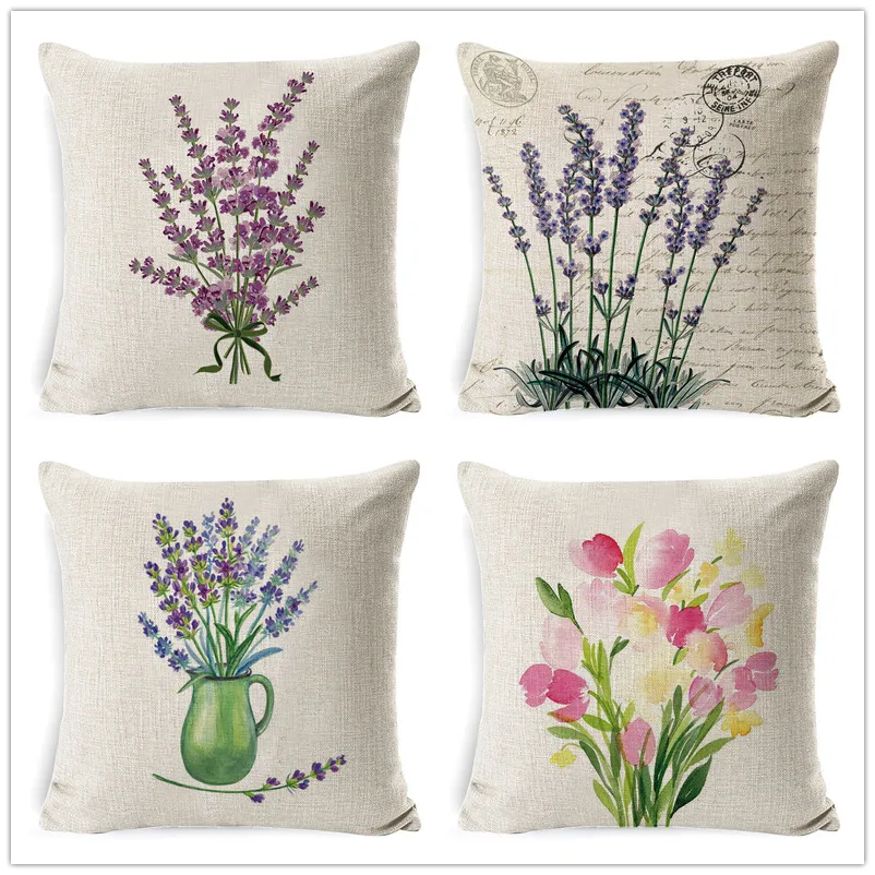 

Fokusent Lavender Cushion Cover Love Pillow Case Cotton Linen Housse De Coussin Throw Pillow Covers Decor for Valentine's Day