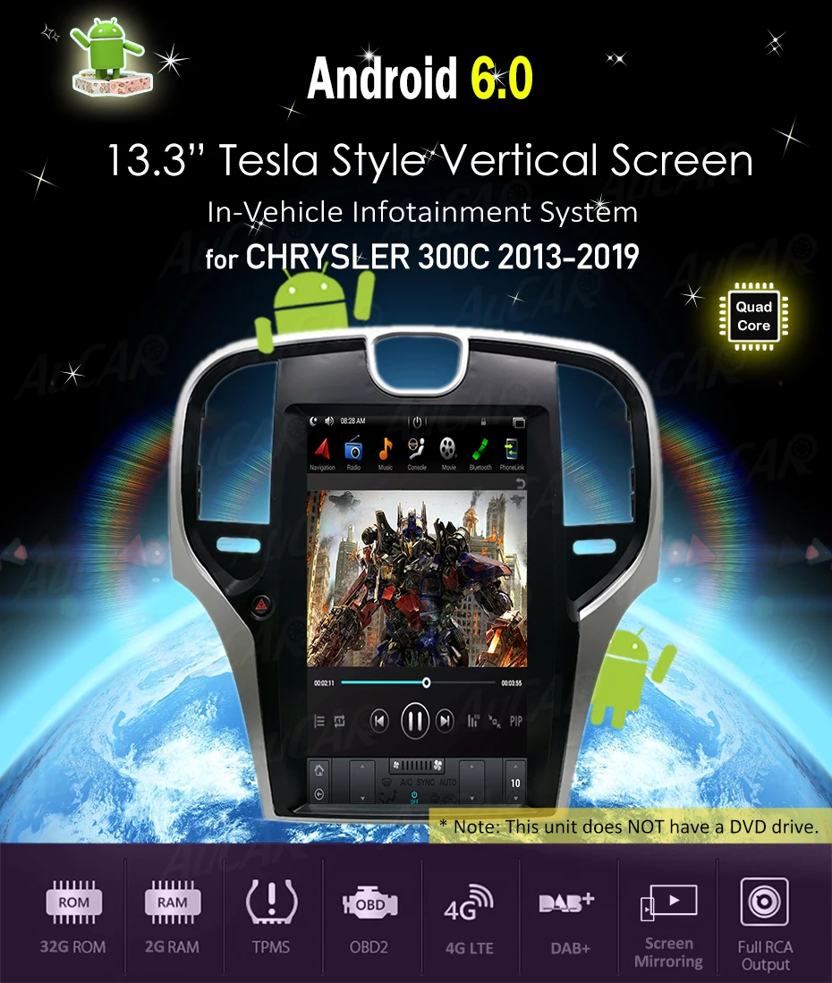 Flash Deal AuCAR Android Tesla Vertical Car Radio for Chrysler 300C 2013- DVD Player GPS Multimedia Navigation Stereo Touch Screen BT Video 5