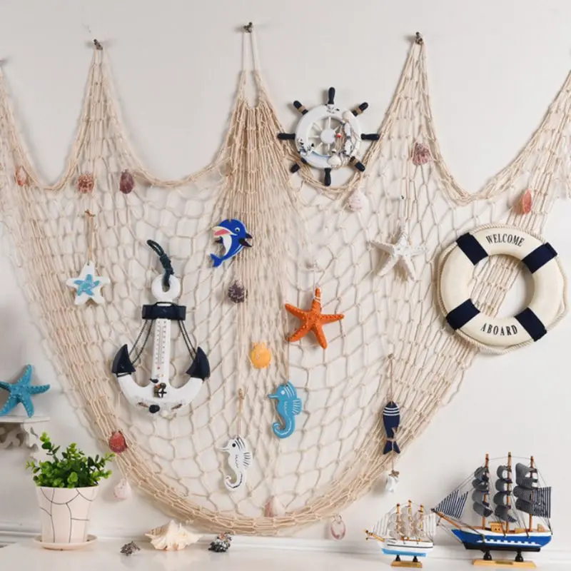

100*200CM Fishing Net Decor Bar Home Wall Decor Nautical Style Blue White Fish Nets Decoration Rede De Pesca Filet De Peche