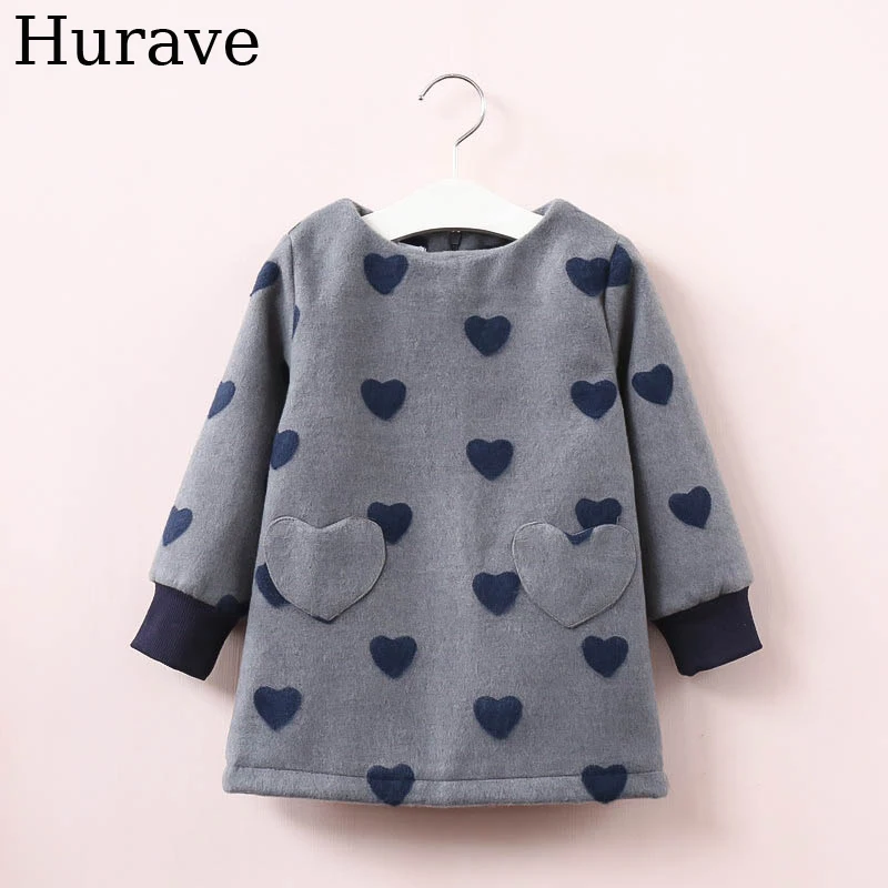 

Hurave Fashionable Leisure for girl clothes Autumn new children's clothing autumn 2 color love woolen girl dress C18L3