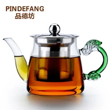 Художественный стеклянный чайник с ручкой дракона с заваркой из нержавеющей стали и крышкой Microwavable безопасный для плиты чайник 14 fl. oz/400 ml