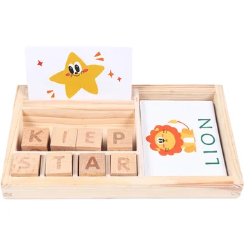 

Baby Wooden Toy Spelling English Word Game Letters Cardboard Montessori Teaching Aids Spell Word Building Blocks For Kids Gift