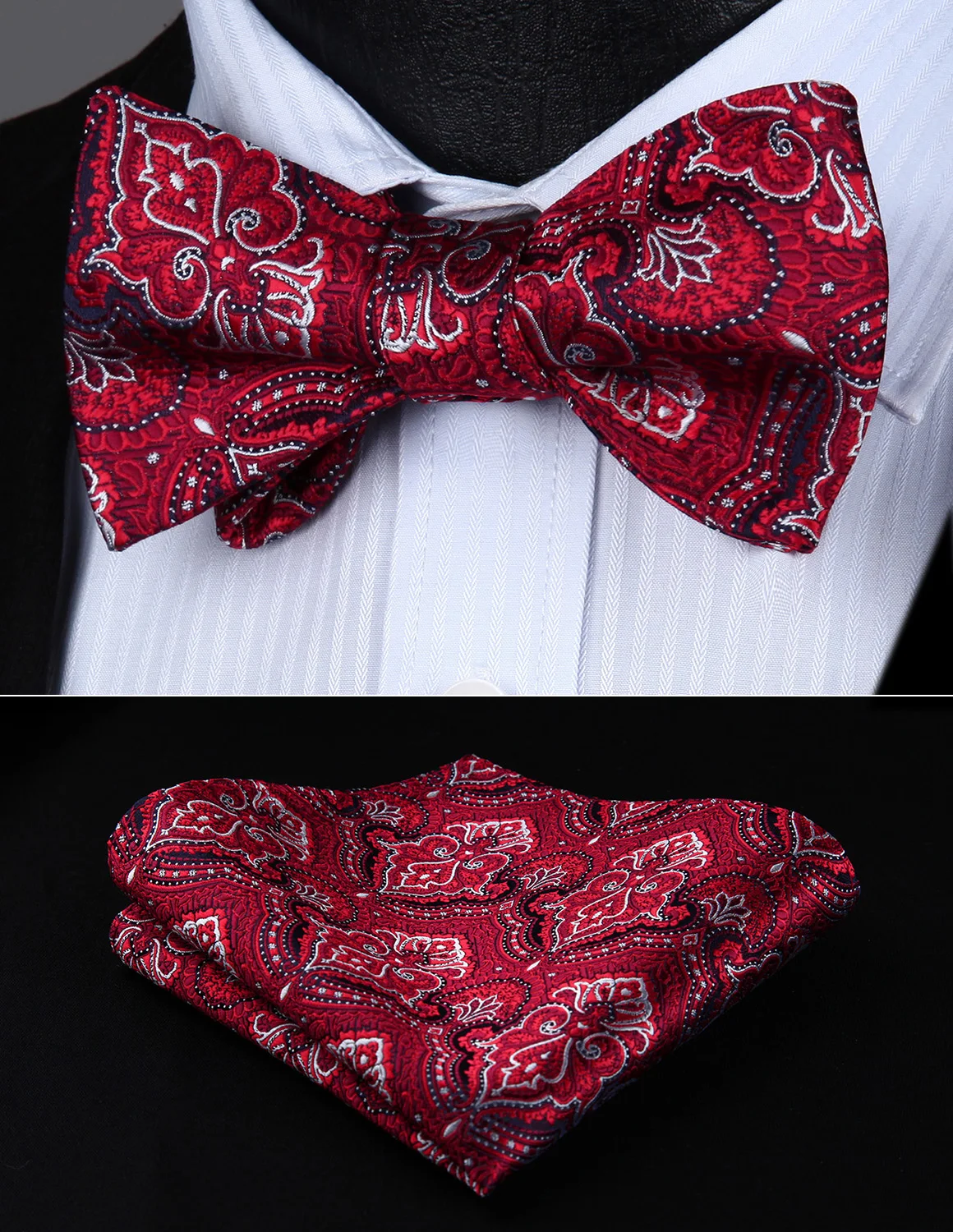 BF902RS Red white Floral wedding Bowtie Men Silk Self Bow Tie