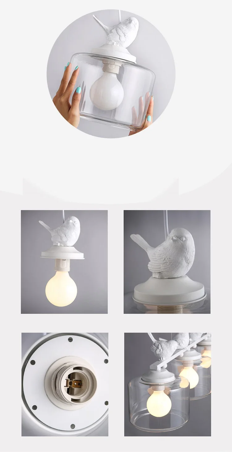 LuKLoy Resin Bird Pendant Lamp Light Nordic Glass Lights Lighting for Loft Kitchen Dining Room Ceiling Bedroom Decoration (19)