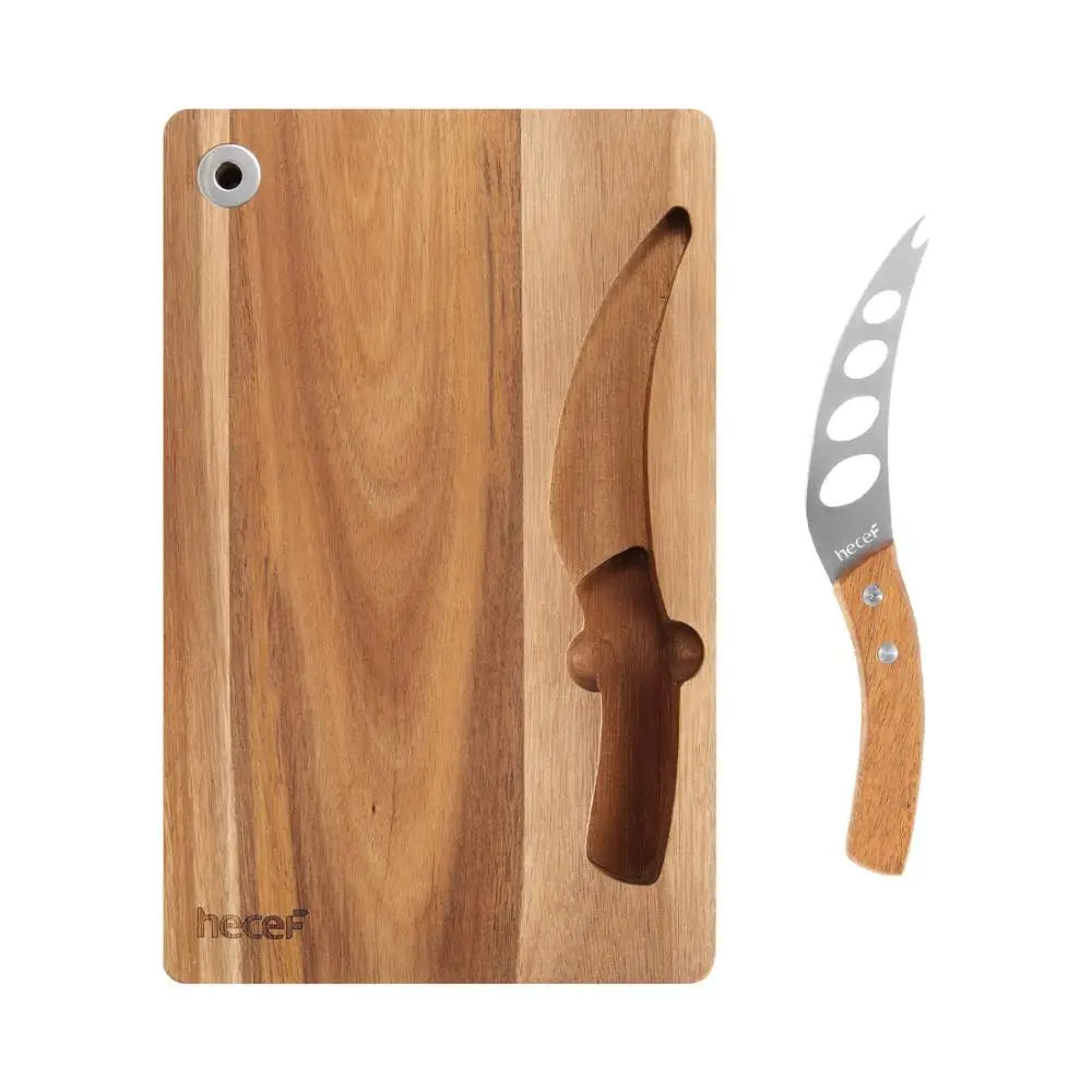 

Hecef Cheese Board Set of 2, Acacia Wood Cheese Serving Board & Multipurpose Cheese Knife, Cutting Board with Built-in Knife