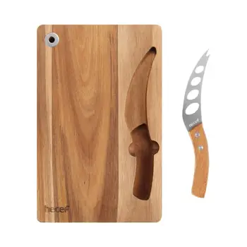 

Hecef Cheese Board Set of 2, Acacia Wood Cheese Serving Board & Multipurpose Cheese Knife, Cutting Board with Built-in Knife