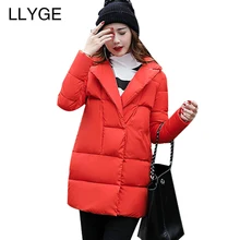 LLYGE Women Down Parka Thick Warm Winter Jacket Double Breasted Mid-Long Puffer Coat Solid Outerwear Jaqueta Feminina Inverno