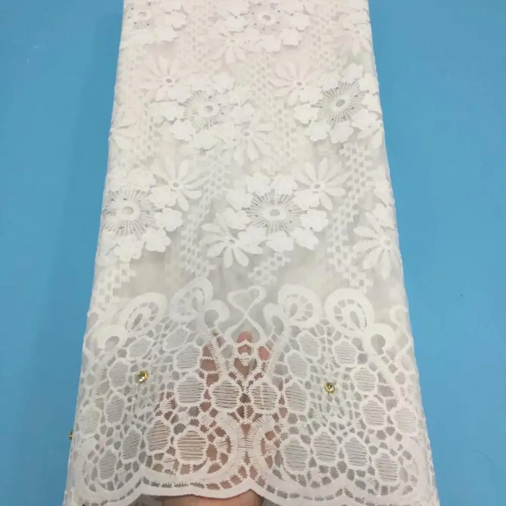 White Color African Swiss Voile Lace High Quality Guipure Fabric With Stones Embroidered For Party | Дом и сад