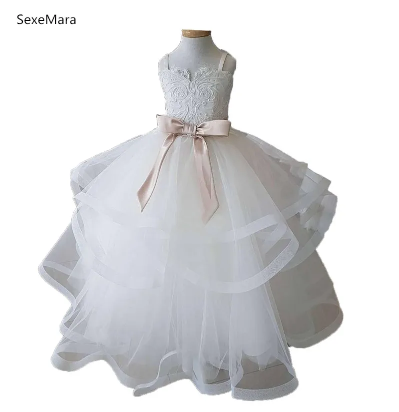 Настоящая картина, пышная органза, бальное платье, платья для девочек на свадьбу, многослойный кружевной топ с лентой, детское платье на