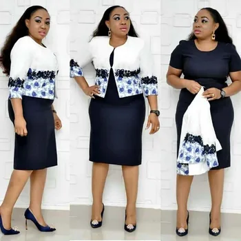 

African Clothes Two Pieces Set Women Office Lady 5XL Printed Coat&Short Sleeve Pencil Bodycon Dress Suit Plus Size XL-5XL Party