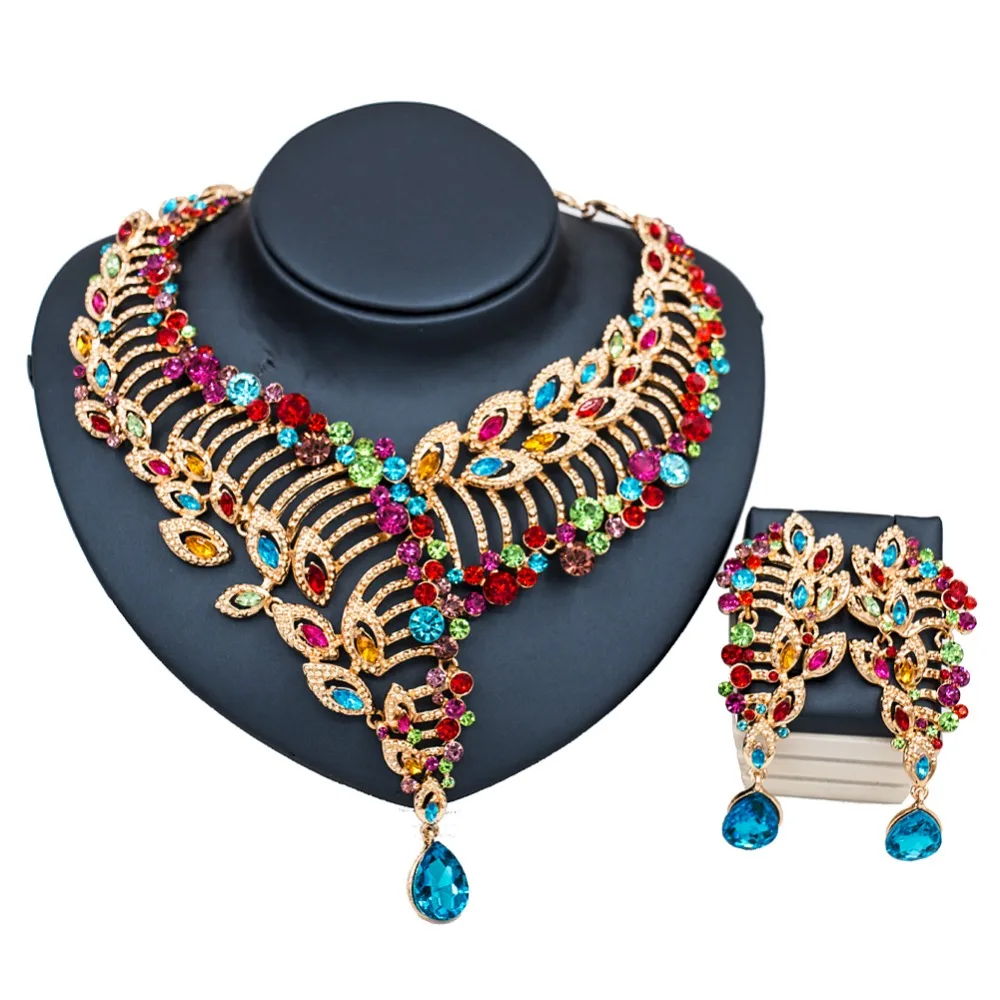 LAN дворец африканские бусы ожерелье ювелирный набор золотого цвета ожерелье и серьги для свадьбы