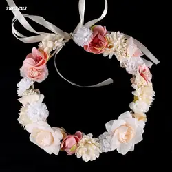 Красивые цветы Гирлянда Свадебный повязка невесты головные уборы свадебная повязка на голову SQ233