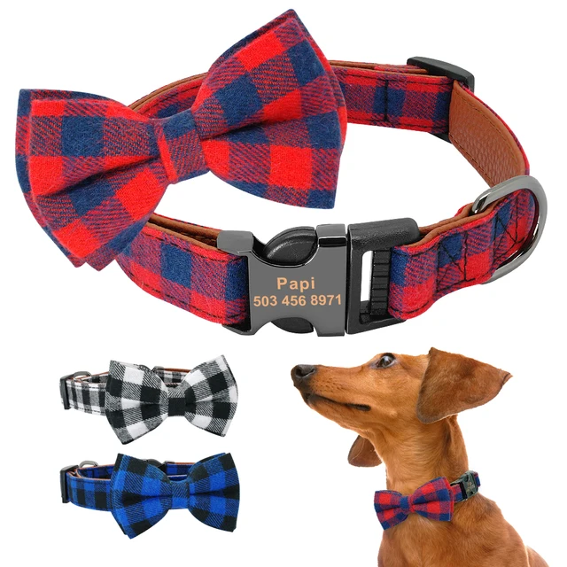 Personalized Dog Collar Custom Dog Nameplate Collars With Bowtie