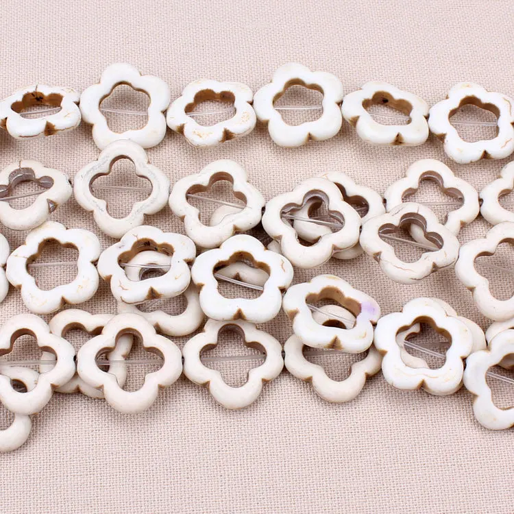 Approx.23pcs/Strand 18*18cm Hollow Flower White Howlite Striated Natural Stone Loose Beads For DIY Bracelet Necklace Making | Украшения и