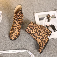 Модные ботинки на высоком толстом каблуке стильные дамские ботинки дамские ботильоны из меха леопарда zapatos mujer новая модель мотоциклетных ботинок на каблуке с коротким голенищем