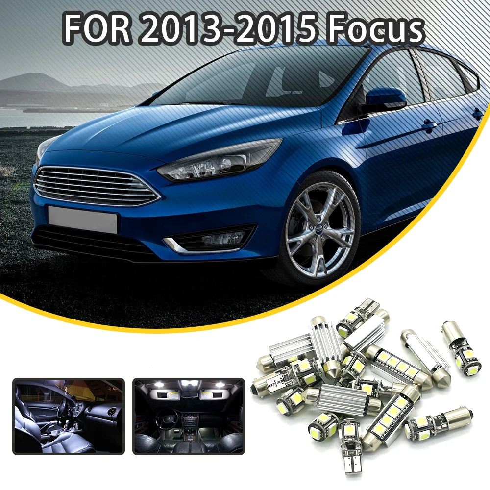 

JGAUT For Ford 2013-2015 FOCUS 11pcs White Red Blue Car LED Light Bulbs Interior Package Kit Dome Lights License Plate Light Map