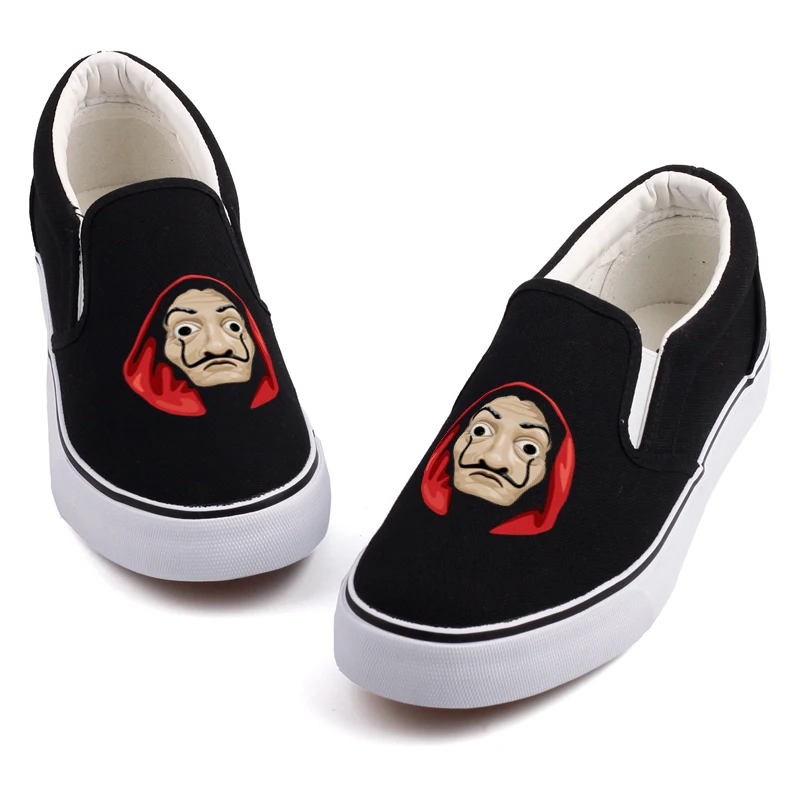 

Cool Halloween Mask Printed Loafers Shoe Graffiti House Paper Cosplay La Casa De Papel Movie Star Canvas Shoes Customize Slip On