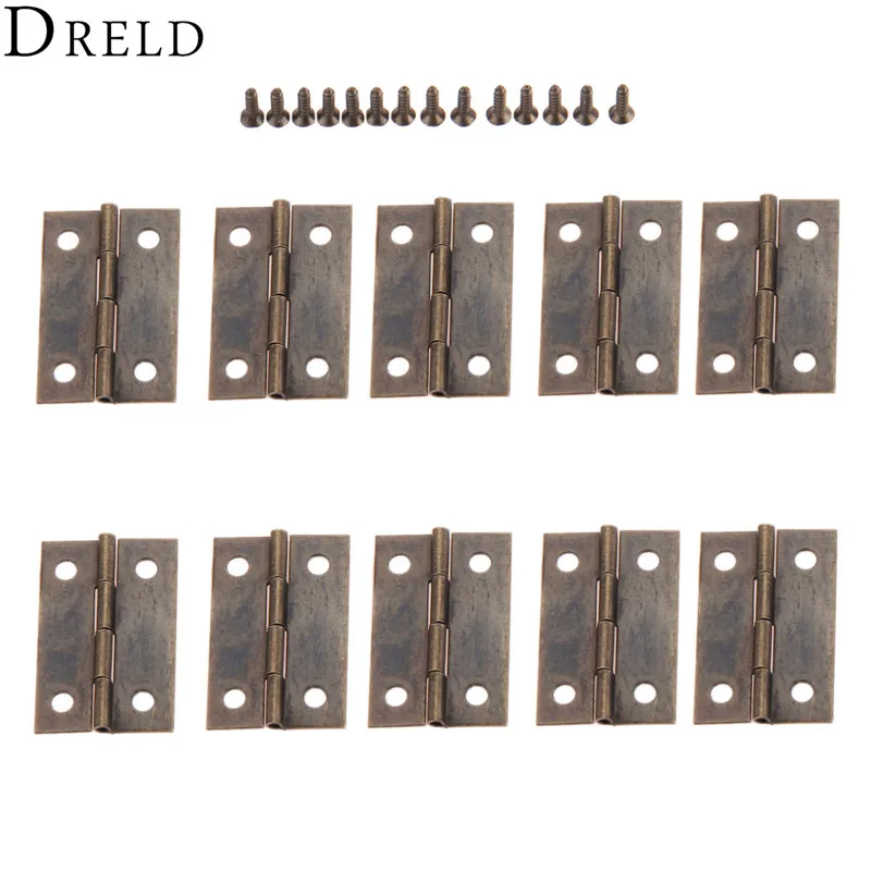 

DRELD 10pcs 35*22mm Furniture Hinges Cabinet Drawer Door Butt Hinge Antique Decorative Hinges For Jewelry Wooden Box with Screws