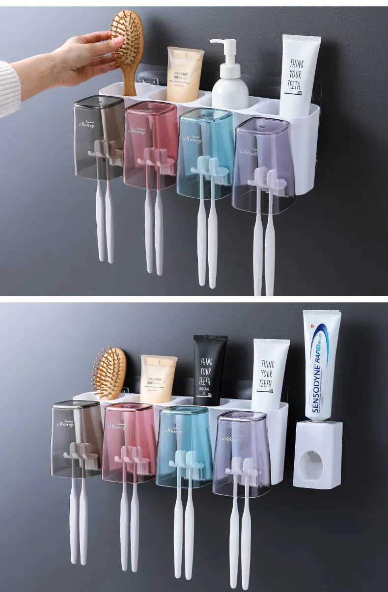 Домашний цветной держатель зубной щетки для зубной щетки, зубная стирка и подвязка, автоматическая зубная паста, экструдер, перфорация, без стены, Висячие Recei