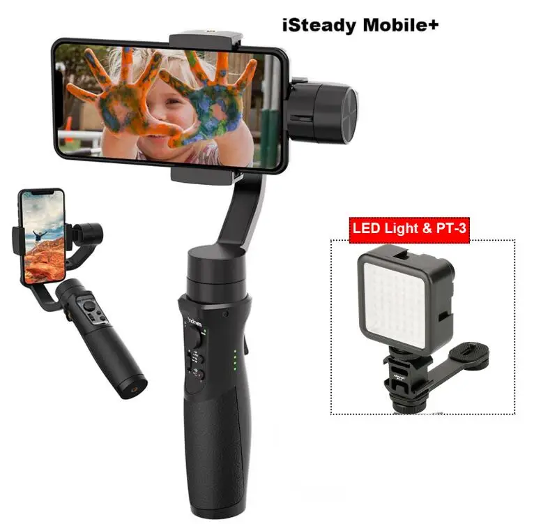 Hohem iSteady мобильный+ плюс 3-осевой ручной смартфон Gimbal стабилизатор для iPhone Andriod huawei samsung смартфонов Gopro - Цвет: With PT-3 LED Light