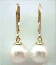 10-11 MM AAA ROUN PERFECTA del mar del sur blanco perla pendientes de ORO SÓLIDO MARCADO