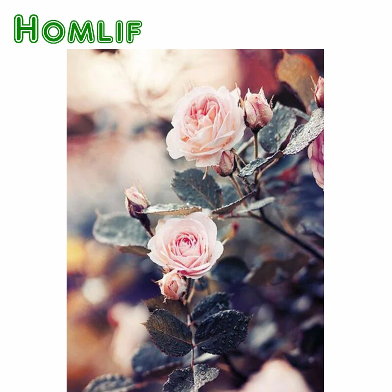 HOMLIF 5D Полный круглая роспись из бриллиантов розового цвета с цветочной вышивкой