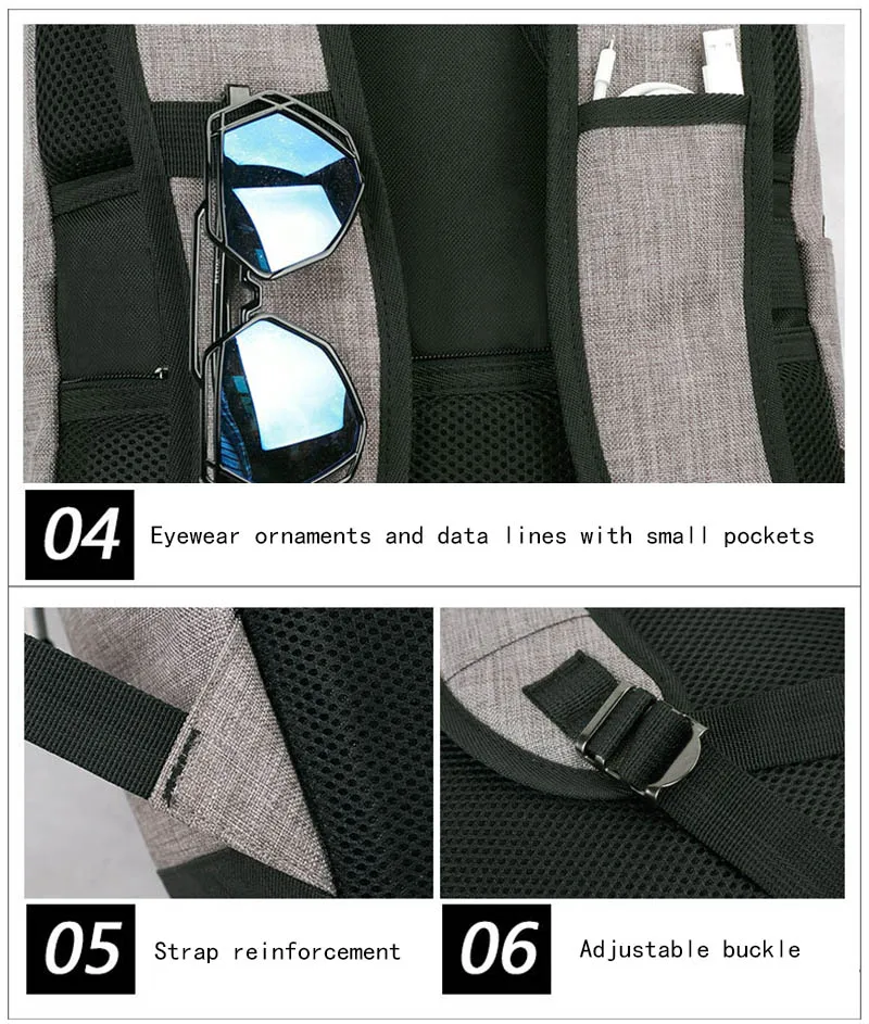 Waterproof Backpack USB 15.6 Inch Laptop Bag Men Women Large Capacity Black Grey Backpacks School Bags Mochila Masculina BP0148 (5)