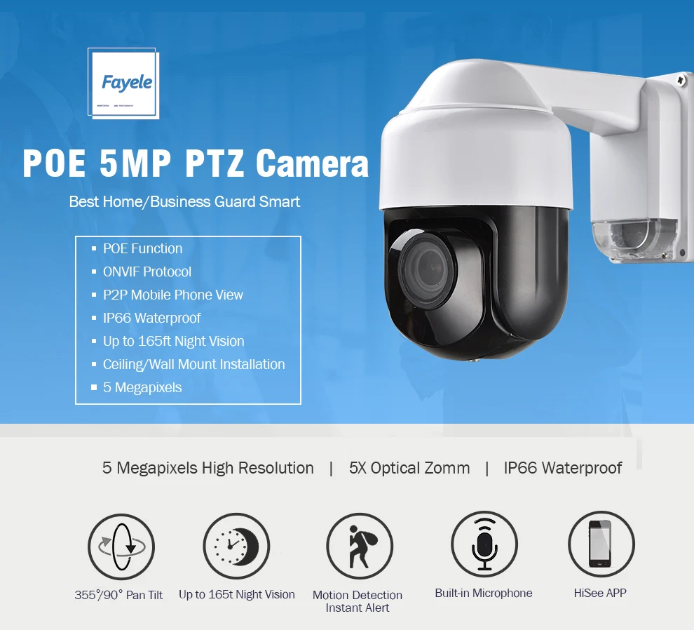 Безопасность " NINI POE 5MP PTZ камера 1080P 2MP IP камера Pan Tilt 4X Zoom Аудио Микрофон IR 60M P2P вид телефона IP66 ONVIF H.265