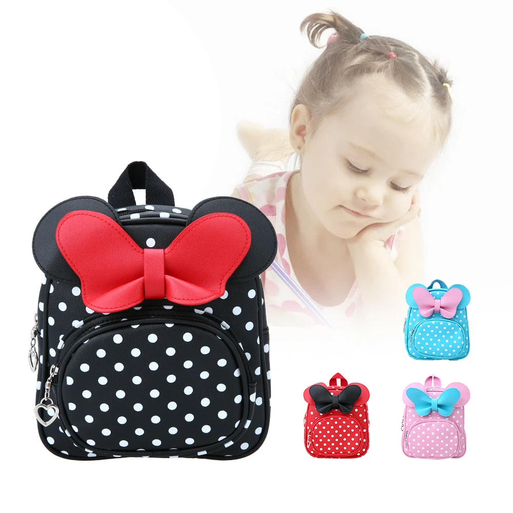 

Cute Cartoon Bow Tie Dots School Bag for Girl Kindergarten Baby Waterproof PU Plush Backpack for Toddler Early Education Gift