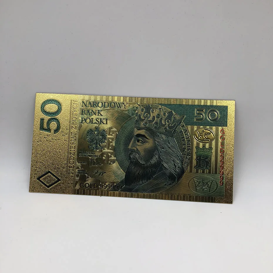 Unised 1994 Edition Poland Currency designed 24 K gold Banknote 500 PLN для высококачественного античного золота Gifts подарки - Цвет: colored 50PLN