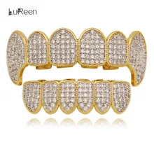 LuReen микро Pave кубический циркон золотые зубы гриллстоп и дно Iced Out грили стоматологический вампир Клык грили ювелирные изделия
