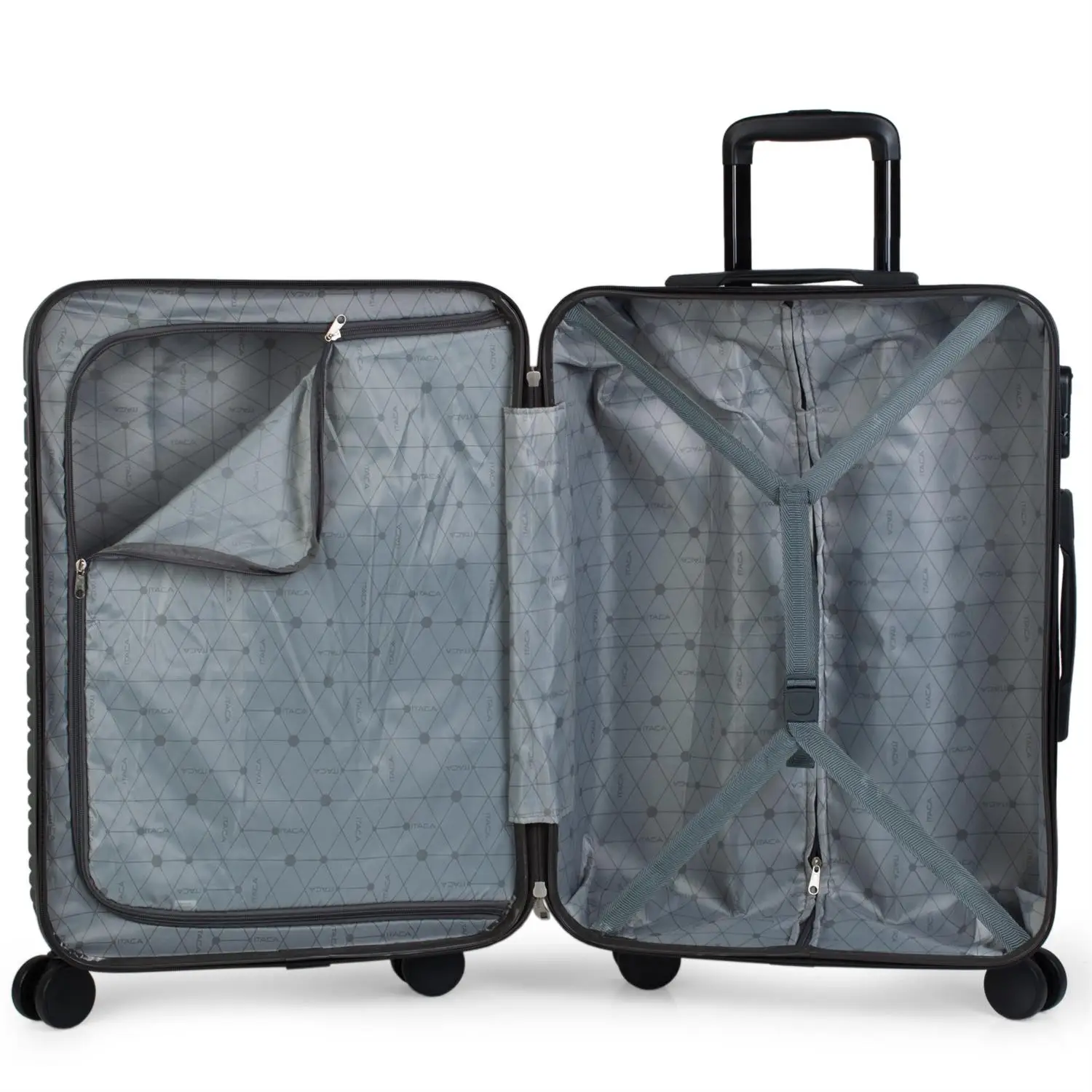 Itaca модель Exe чемодан дорожная жесткая тележка средняя 68 см ABS с регулируемой ручкой, 4X2 поворотные механизмы колес, 2 ручки и замок