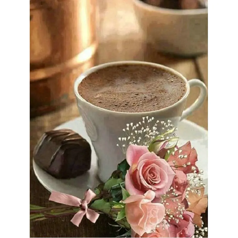 

Diamond Embroidery rose 5D DIY Diamond Painting Coffee cup picture rhinestone Square Full drill resin Mosaic Cross Stitch Kits