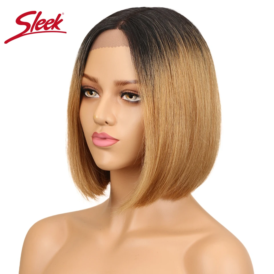 Sleek натуральные волосы синтетические волосы на кружеве Искусственные парики для женщин бразильский волосы remy прямо короткий боб парик