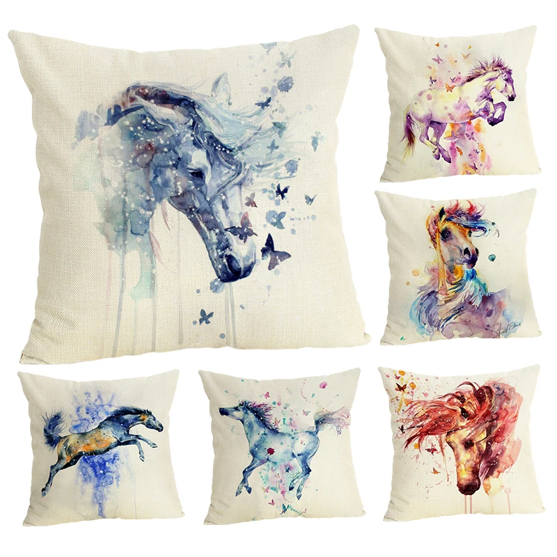 

Horse Sofa Cushion Case Home Decor 45Cmx45Cm linen Square Sofa Bed Car print Pillow Cover Linen cushion cover