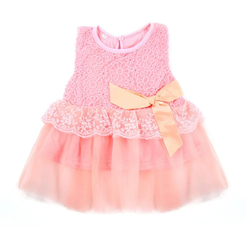 

CuteBaby Girls Princess Dress Sleeveless Lace Dress Crochet Kids With Bow Belt Party Gift Dresses