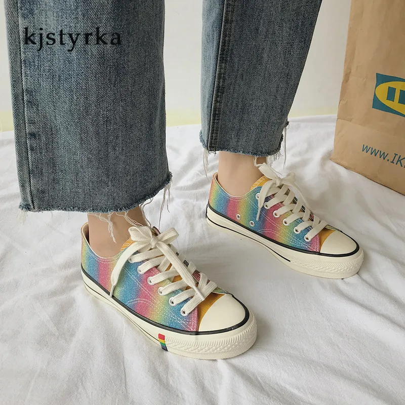 

kjstyrka 2019 rainbow shoes women sneakers fashion canvas shoes leisure colorful students flats tenis feminino
