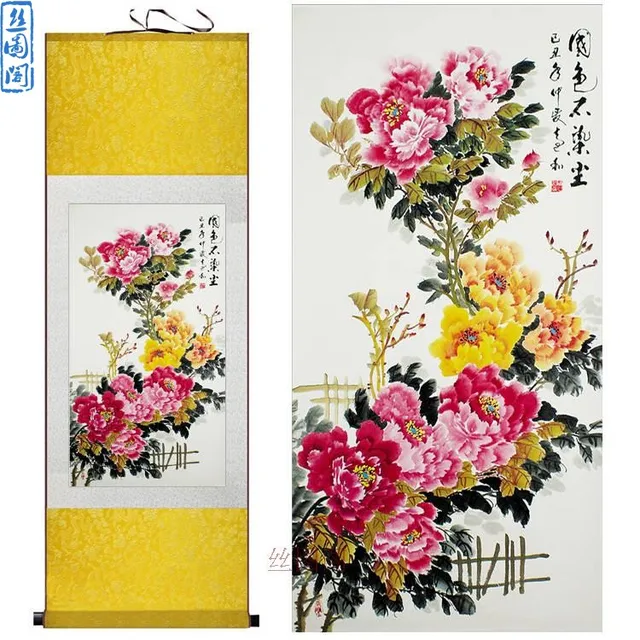 silk ink traditional chinese watercolor flower painting peony
