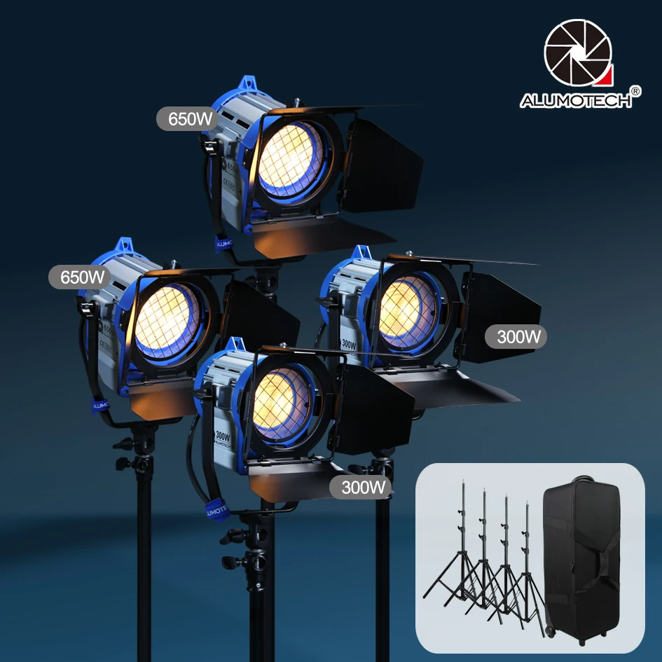 ALUMOTECH (2x650W+2x300W) Fresnel Tungsten Lights Video Spot Film Light