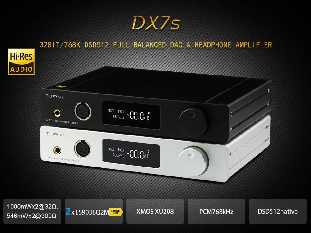 TOPPING DX7s 2* ES9038Q2M 32 бит/768 K DSD512 полный сбалансированный USB ЦАП усилитель для наушников XMOS XU208 OPA1612 USB OPT AES коаксиальный вход